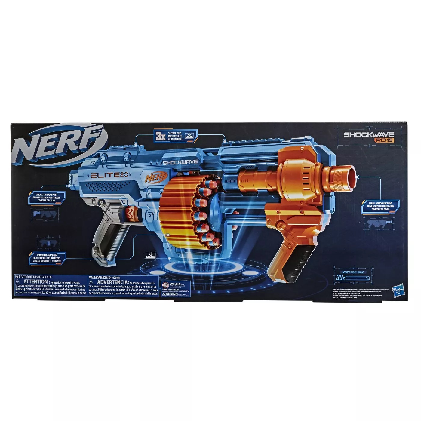 Nerf Elite 2.0 Shockwave RD-15 Blaster 30 Nerf Darts 15-Dart Rotationstrommel 