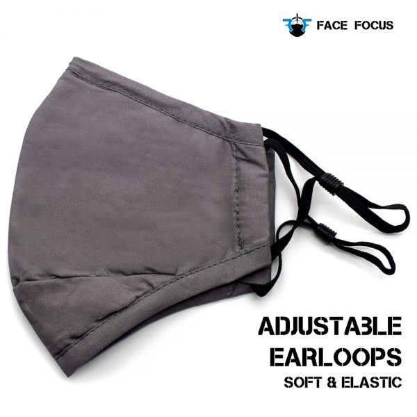 Face Focus Cotton Washable Face Mask with Filter and Nose brige - Grey